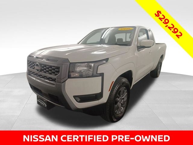 2025 Nissan Frontier SV in Glacier White — front three-quarter view